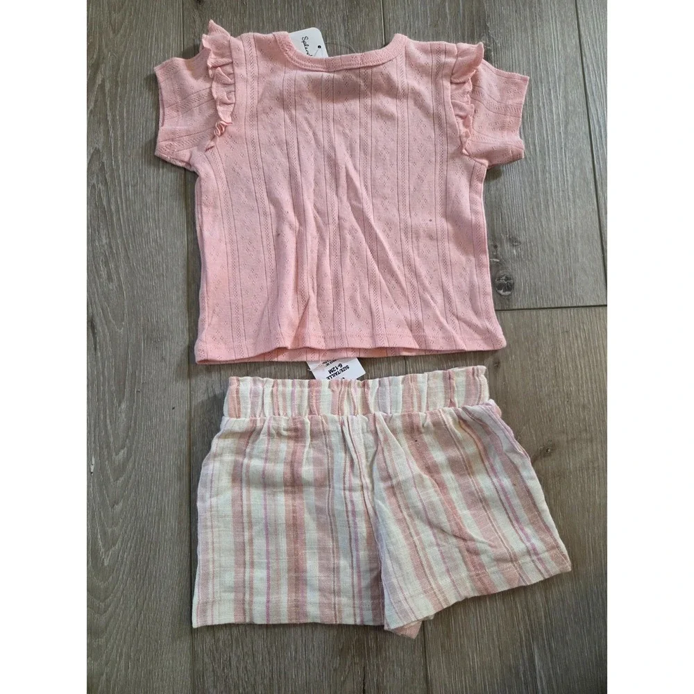 NWT Splendid Lot Set Short Sleeve Shirt + Shorts Outfit Baby Infant Girls 6-12m